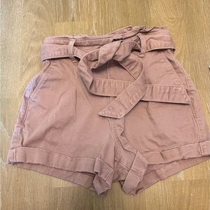 Express Extreme High Rise Shortie Shorts Pink Belted Size 2